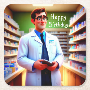 Happy Birthday Apotheker Rechteckiger Pappuntersetzer