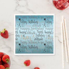 Happy Birthday Aqua Ombre Serviette