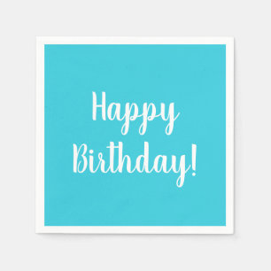 Happy Birthday Aquamarin White Typografy Party Serviette