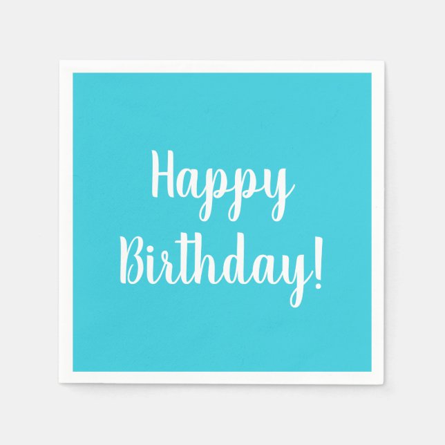 Happy Birthday Aquamarin White Typografy Party Serviette (Vorderseite)