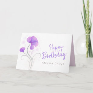 Happy Birthday Aquarell lila Mohnblüte Blume Karte