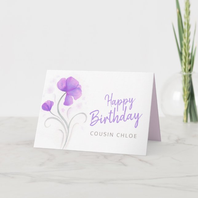 Happy Birthday Aquarell lila Mohnblüte Blume Karte (Vorderseite)