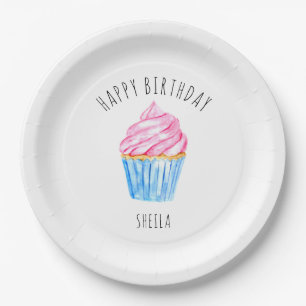 Happy Birthday Aquarellkuchen niedlich rosa Vereis Pappteller