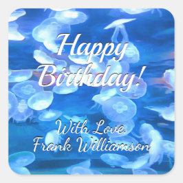 Happy Birthday Aquarium Jellyfish 0925 Quadratischer Aufkleber