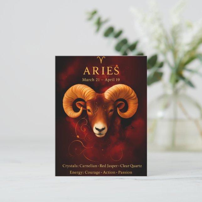 Happy Birthday Aries | Birthstone Post Card  Postkarte (Stehend Vorderseite)