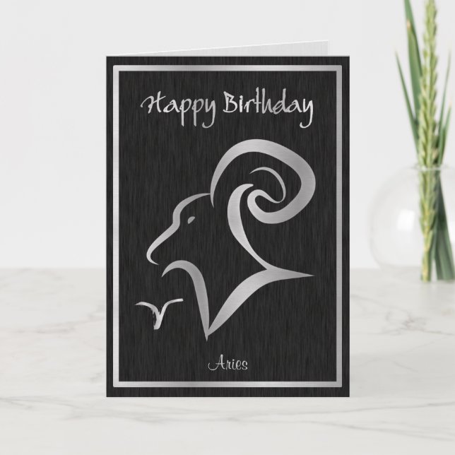 Happy Birthday Aries Elegantes Horoskop Karte (Vorderseite)