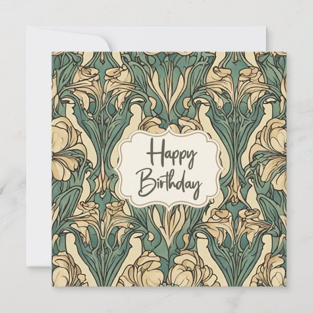 Happy Birthday Art Nouveau Floral Abstrakt Karte (Vorderseite)
