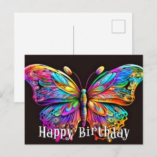 Happy Birthday Artistic Butterfly Design Postkarte