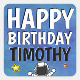 Happy Birthday Astronaut Outer Space Party Blau Quadratischer Aufkleber