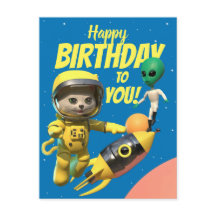 Happy Birthday Astronaut und Alien Fun Postkarte