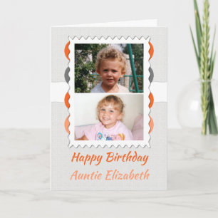 Happy Birthday Auntie grau und orange Foto Karte