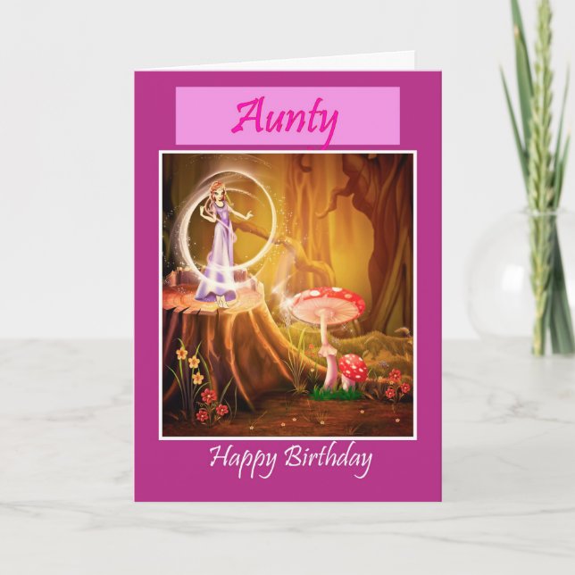Happy Birthday Aunty mit Fee Tante Geburtstag Karte (Vorderseite)