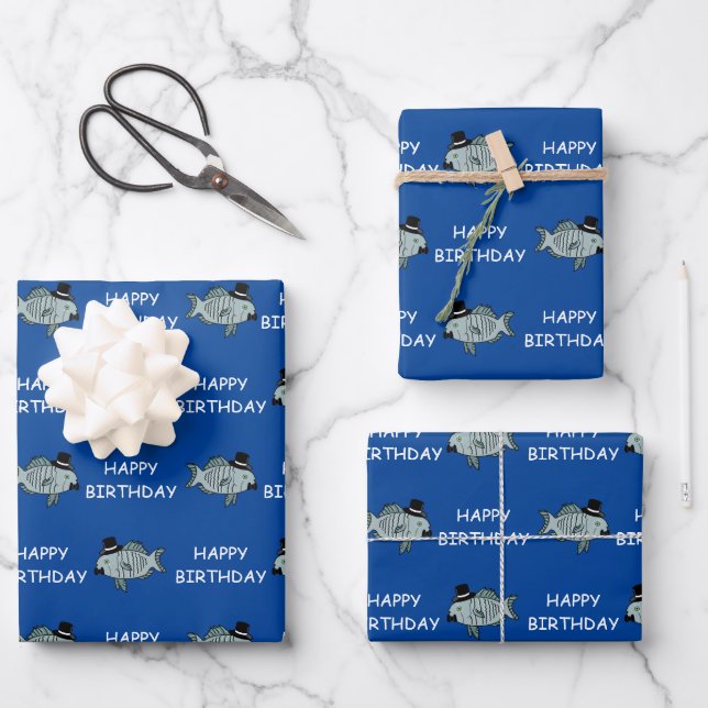 Happy Birthday Ausgeklügeltes Fish Wrapping Paper  Geschenkpapier Set (Vorderseite)
