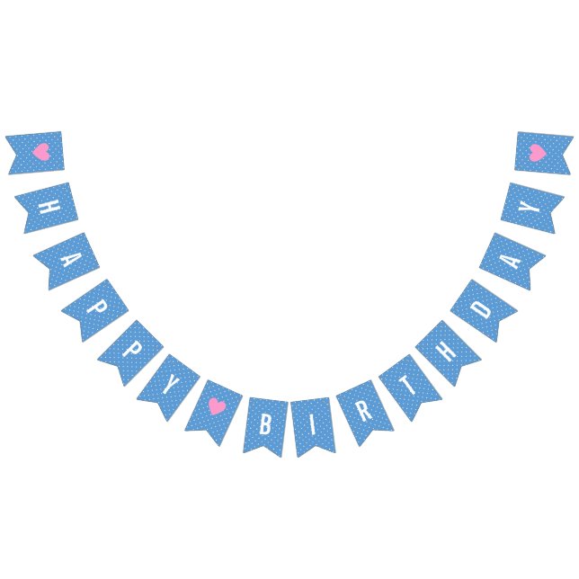 Happy Birthday Baby Blue White Polka Dots Wimpelkette (Alle)