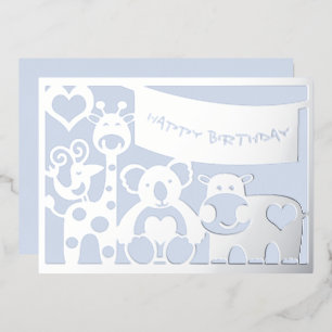 Happy Birthday Baby Boy Animals in Folien Feiertagskarte