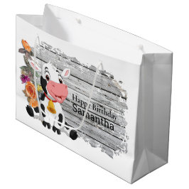 Happy Birthday Baby Cow Rustic Gray Große Geschenk Geschenktüte