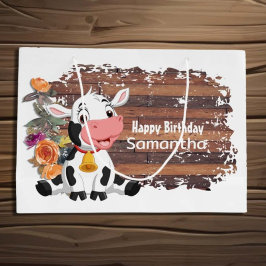 Happy Birthday Baby Cow Rustic Large Gift Bag Große Geschenktüte