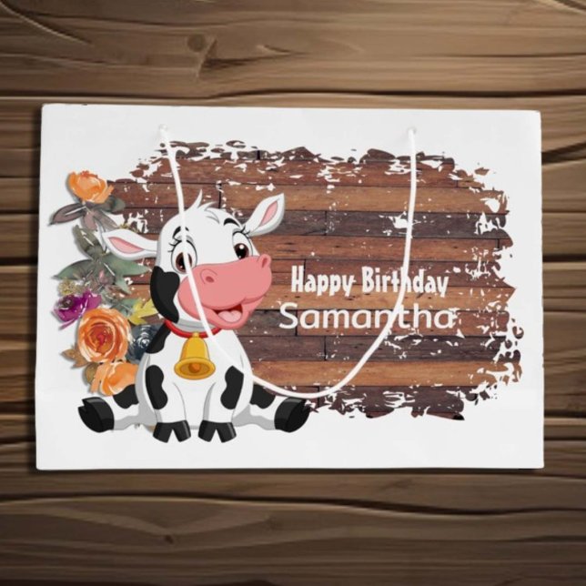Happy Birthday Baby Cow Rustic Large Gift Bag Große Geschenktüte (Von Creator hochgeladen)