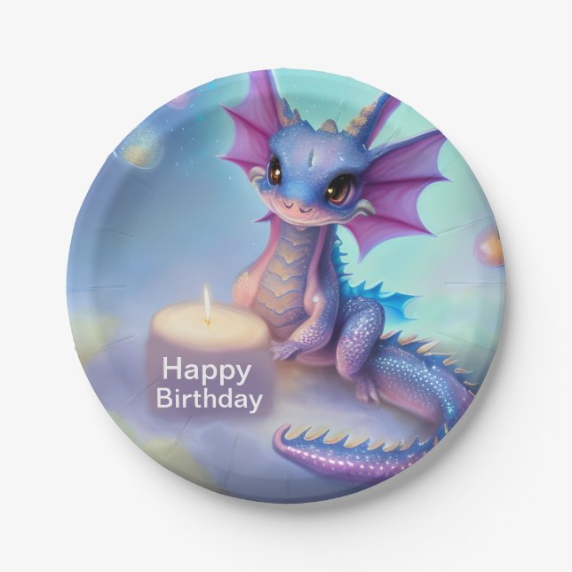 Happy Birthday Baby Dragon Pappteller (Vorderseite)