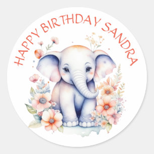 Happy Birthday Baby Elephant Personalisiert Runder Aufkleber