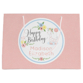 Happy Birthday Baby Giraffe Floral Calf Custom Große Geschenktüte