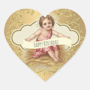 Happy Birthday Baby Jesus Celebration Herz-Aufkleber