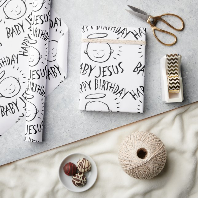 Happy Birthday Baby Jesus - Christmas Black Chalk Geschenkpapier (Kunsthandwerk)