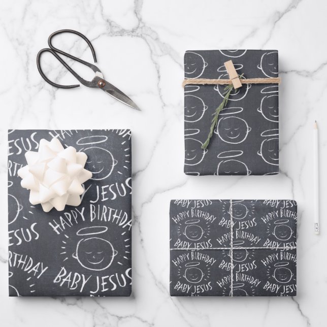 Happy Birthday Baby Jesus - Weihnachts-Halbpension Geschenkpapier Set (Vorderseite)
