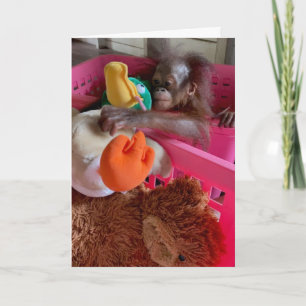 Happy Birthday Baby Orangutan Grabs Toys Karte
