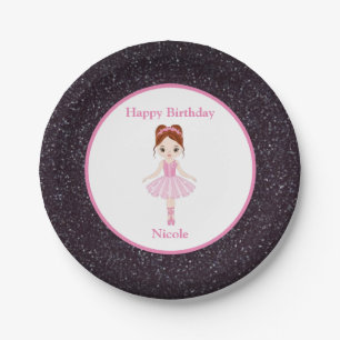 Happy Birthday Ballerina Black Sparkle Pappteller