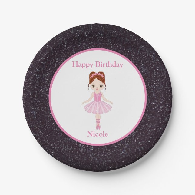 Happy Birthday Ballerina Black Sparkle Pappteller (Vorderseite)