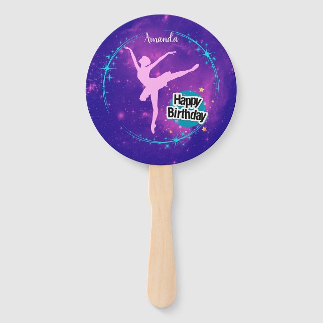 Happy Birthday Ballerina Galaxy Personalisiert Fächer (Vorderseite)