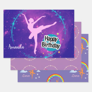 Happy Birthday Ballerina Galaxy Personalisiert Geschenkpapier Set