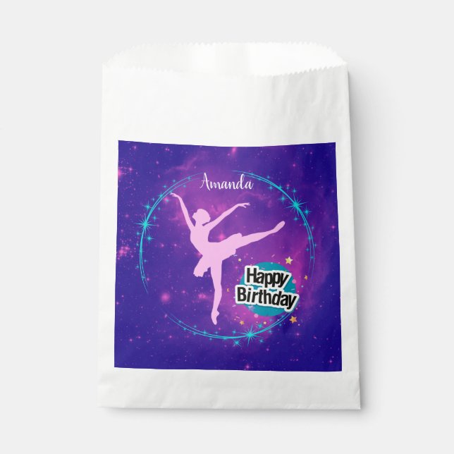 Happy Birthday Ballerina Galaxy Personalisiert Geschenktütchen (Vorderseite)