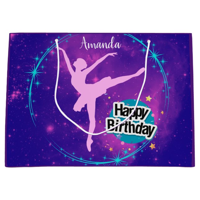 Happy Birthday Ballerina Galaxy Personalisiert Große Geschenktüte (Vorderseite)