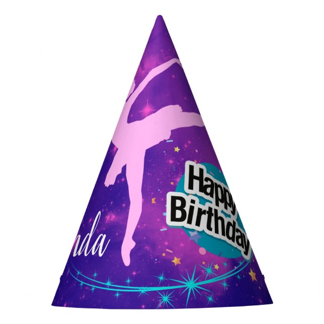 Happy Birthday Ballerina Galaxy Personalisiert Partyhütchen (Vorderseite)