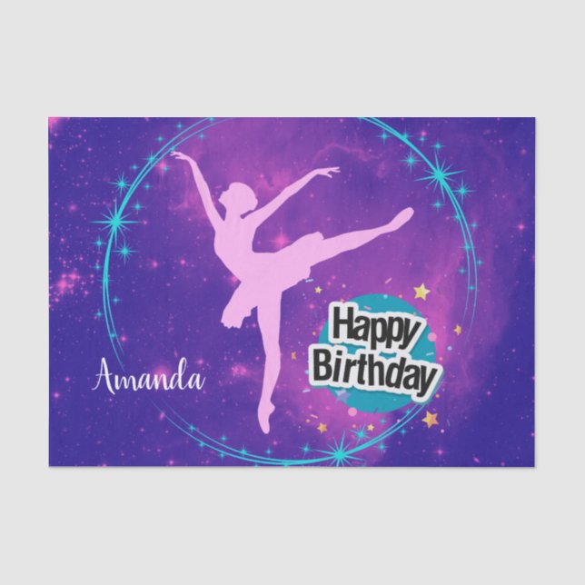 Happy Birthday Ballerina Galaxy Personalisiert Seidenpapier (Vorderseite)