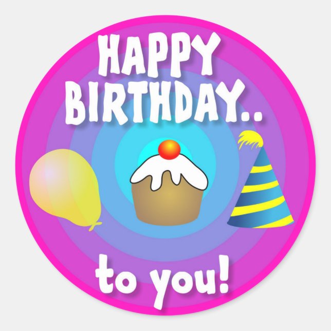 Happy Birthday Ballon, Cake & Cap Runder Aufkleber (Vorderseite)