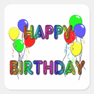 Happy Birthday Ballons D1 Quadratischer Aufkleber