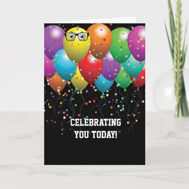 Happy Birthday Balloon Bunch and confetti Karte (Vorderseite)