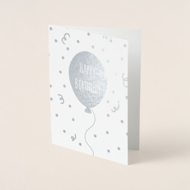 Happy Birthday Balloon & Confetti Folienkarte (Vorderseite)