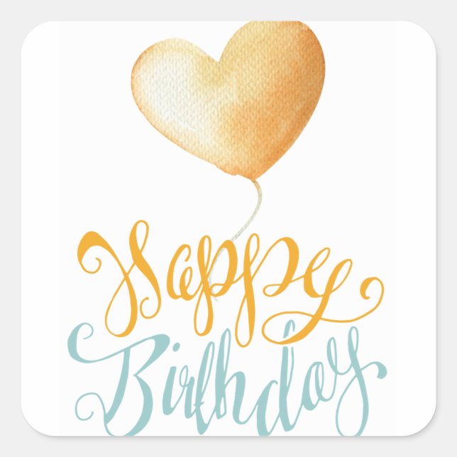 Happy Birthday Balloon Quadratischer Aufkleber (Vorderseite)
