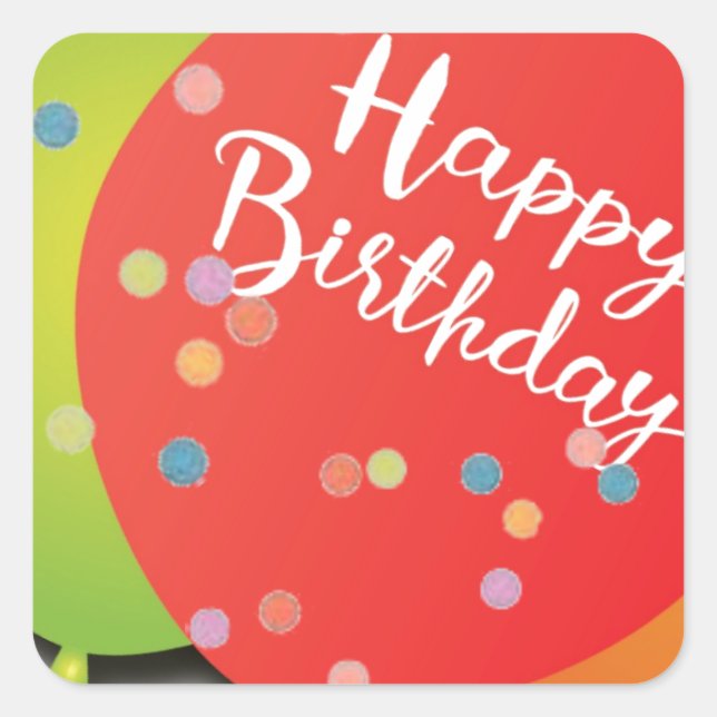 Happy Birthday Balloon und Confetti Celebration Quadratischer Aufkleber (Vorderseite)
