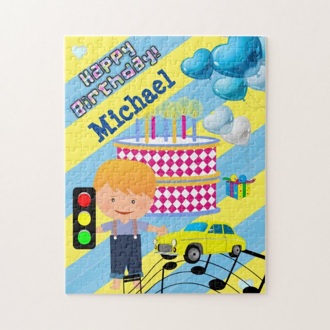Happy Birthday Balloons Cake Boy Cars (Vertikal)