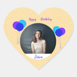 Happy Birthday Balloons Custom Foto and Text Herz-Aufkleber