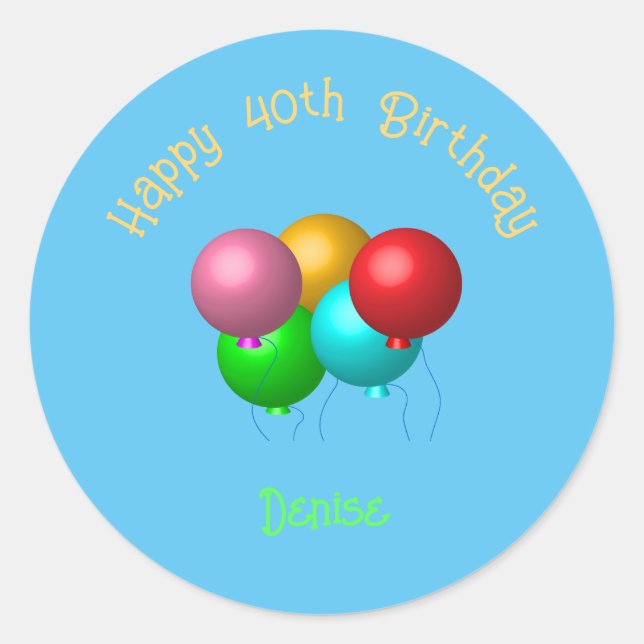 Happy Birthday Balloons Custom Text Year Runder Aufkleber (Vorderseite)