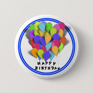 Happy Birthday Balloons for Boy (Blue Trim) Button