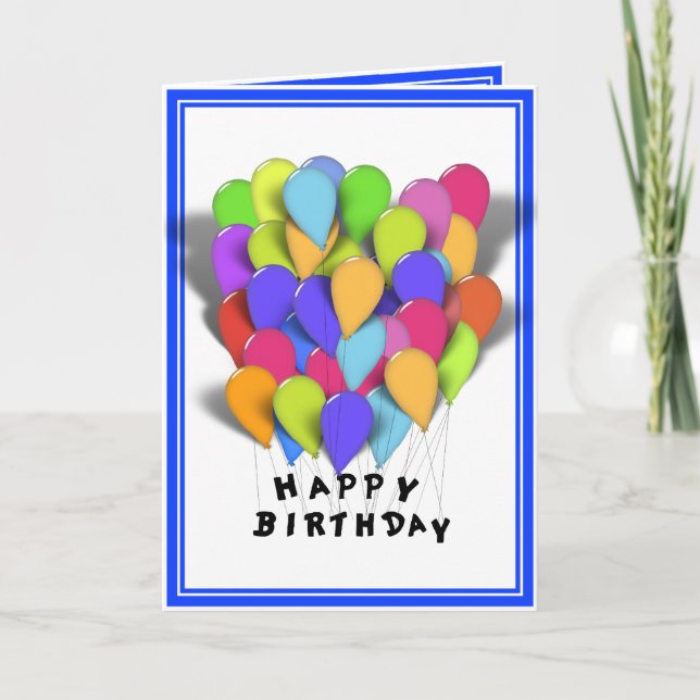 Happy Birthday Balloons for Boy (Blue Trim) Karte (Vorderseite)
