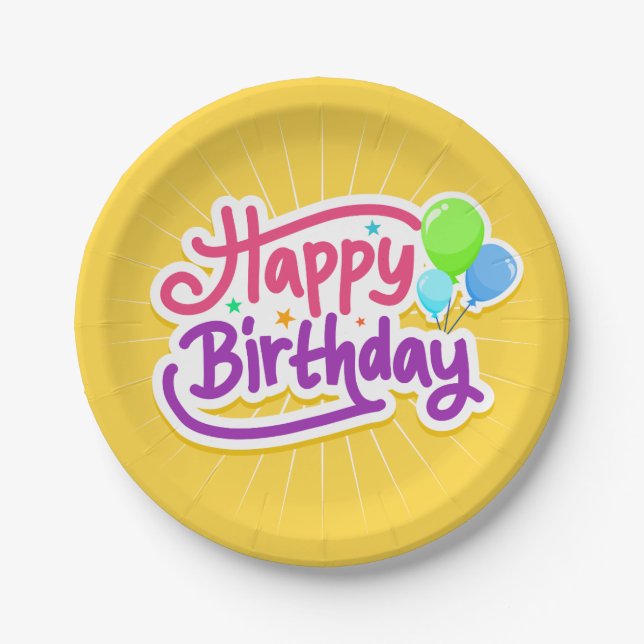 Happy Birthday Balloons Gelbes Party Pappteller (Vorderseite)