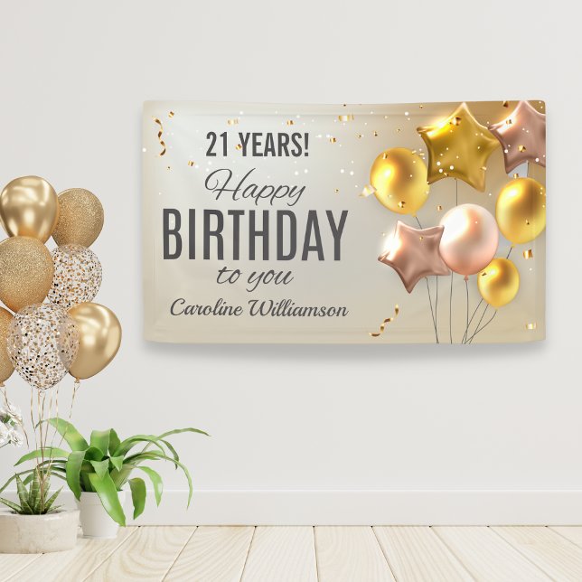 Happy Birthday Balloons Gold Glitzer Ihr Alter Nam Banner (Von Creator hochgeladen)